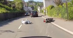 Scooter Rider Deliberately Rammed Off The Road. Hit And Run.
