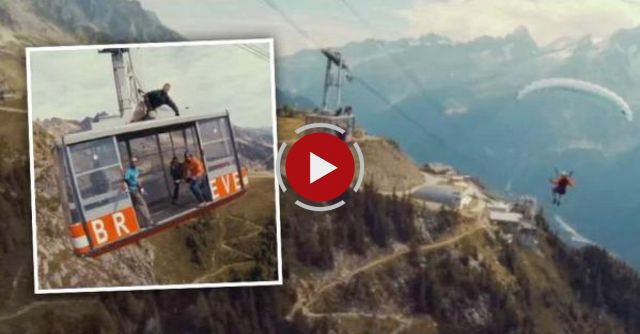 Daredevil Parachutes Into A Moving Cable Car