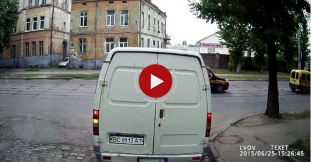 Van Gets T-boned By A Pedestrian 