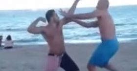 Old Guy Knocks Out Young Punk On The Beach