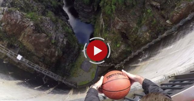 Throwing A Basketball Over The Edge Of A Giant Dam 
