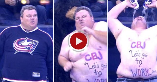Columbus Blue Jackets Ice Hockey Fan Dances 'bear' Chested