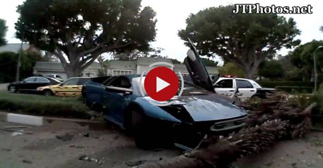 Lamborghini Murcielago Crashing Into Palm Tree In Beverly Hills