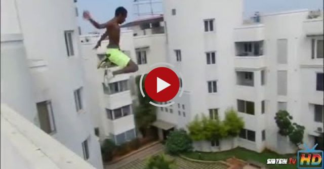 Crazy Kid Jumps Of 5th Floor Into Swimming Pool