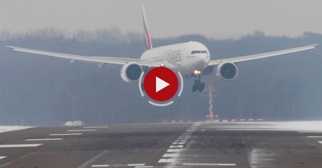 Crosswind Landings During A STORM At Düsseldorf On An ICY Runway. Boeing 777, Airbus A340, A330