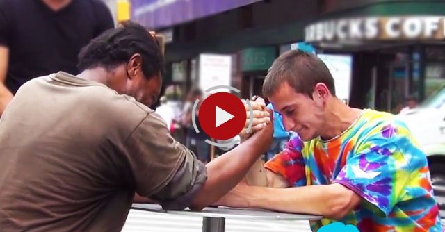 Making Homeless Guys Arm Wrestle For Money!