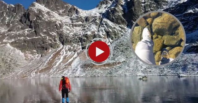 Walking On Beautiful Clean Ice In Slovakian Mountains