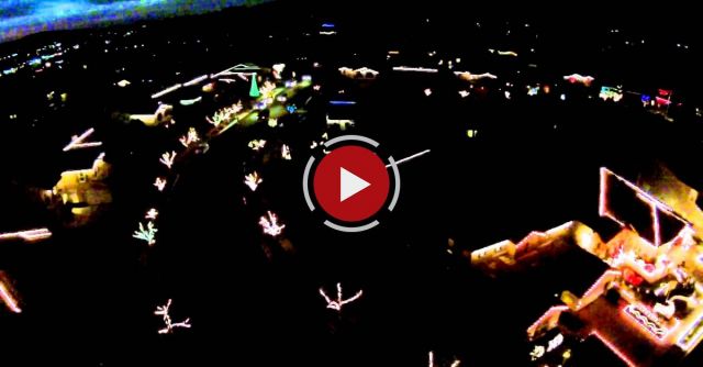 Christmas Light Display As Seen By Drone Wizards In Winter