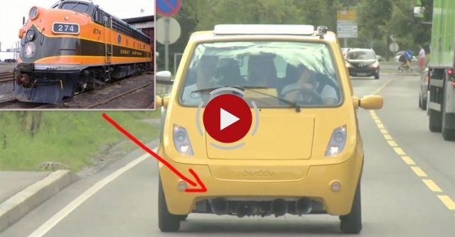 A Train Horn Was Mounted On A Tiny Car