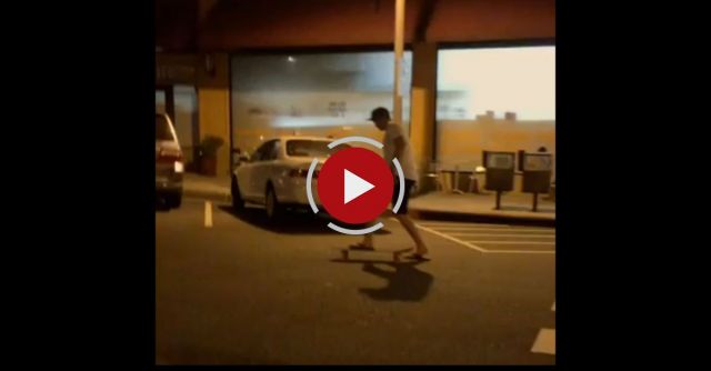 Drunk Guy Tries To Skate Home From The Bar 