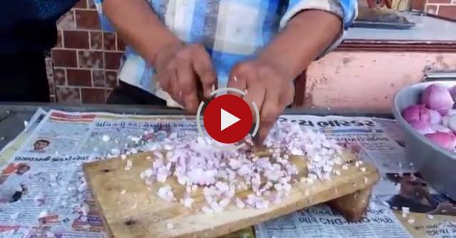Indian Man Cuts Onion Faster Than A Blender