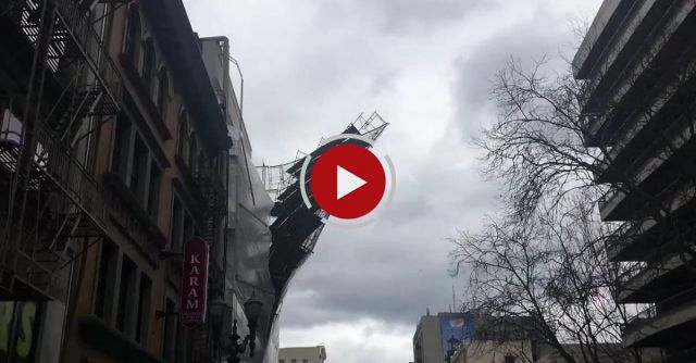 Scaffolding Falling Off Building Downtown Portland, Oregon.
