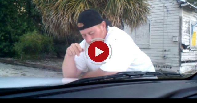 Drunk Guy Sleep Walking Naps On Police Car 