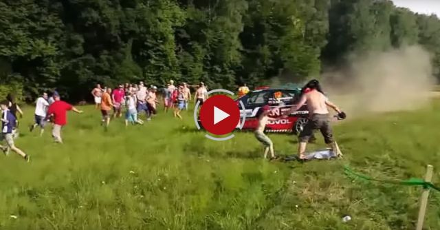 Rally Car Nearly Hits Kid