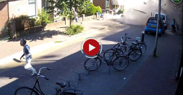 Security Camera Captures Building Getting Destroyed By Fallen Crane