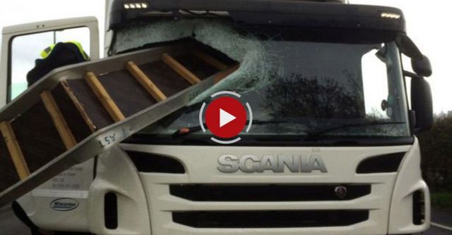 Metal Sheet Smashes Through Windscreen