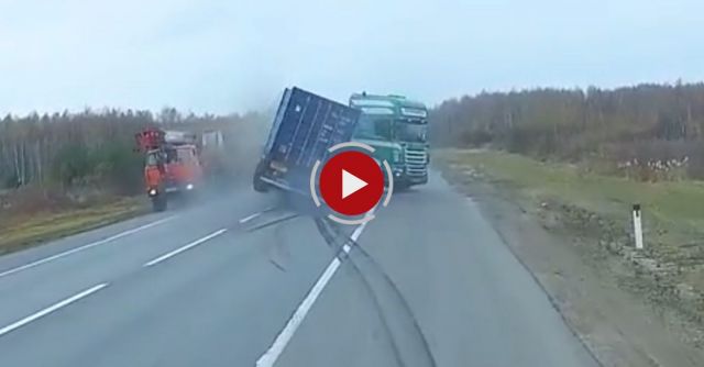 Semi Truck Swerves And Detaches From Freight