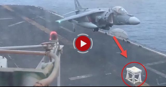 US Navy Harrier Jet Lands On Stool