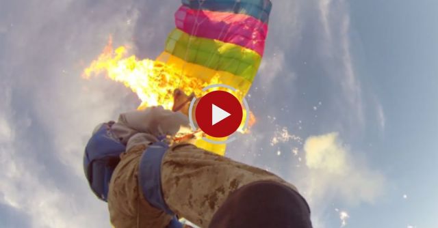 Skydivers Set Fire To Parachutes During Jump