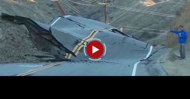 Moving Road, Landslides Buckles, Lifting Highway 15 Feet In The AIR. Aerial Video Vasquez Canyon