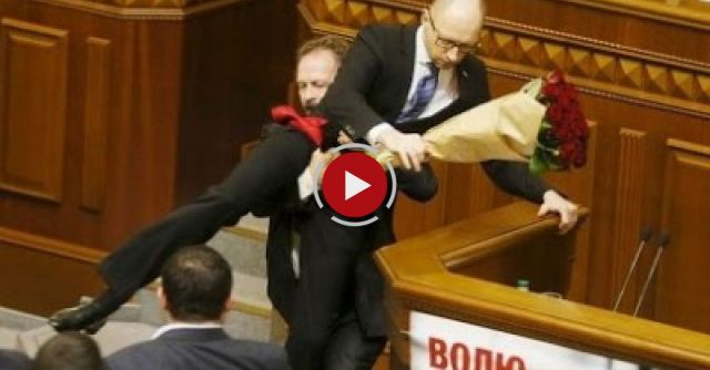 Big Fight In Ukraine Parliament After Opposition MP Goes For PM Yatsenyuk’s Crotch