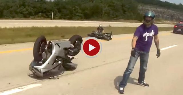 Crazy Cop Trying To Run Bikers OFF The Road Causes Riders To Wreck Into Each Other!