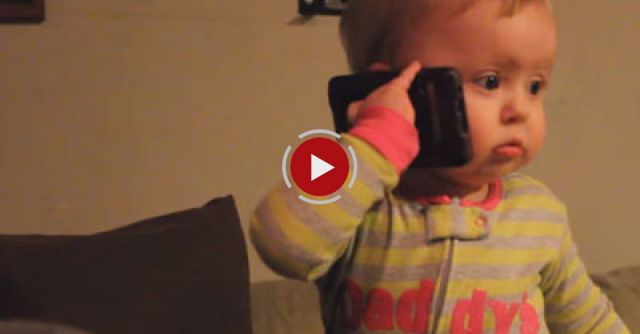 Baby Talks To Dad On Phone