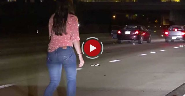 She's Lost: Drunk Woman Pees & Stumbles In The Middle Of The I-15 Freeway In San Diego!