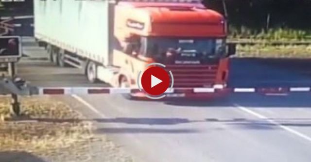Truck Vs Train. Railroad Crossing Accident In Studenka, Czech Republic