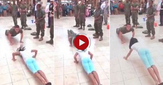 Little Girl Competes With Marine At Push Up Challenge