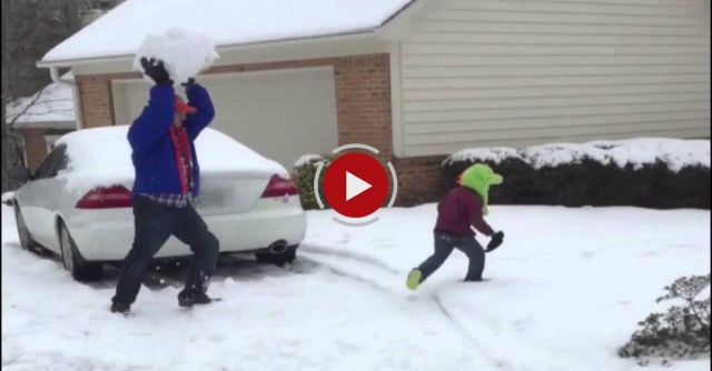 Dad Throws Giant Snowball At Kid