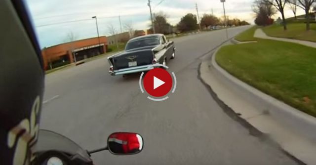 57 Chevy Bel Air Vs Motorcycle - INSANE FAST