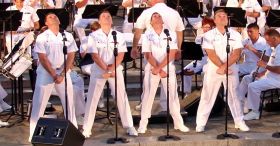 4 Navy sailors strike a pose, but when the 5th guy starts up, the fun begins 