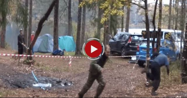 Axe Cut Tree Falls On Car Camper - Lumberjack Darwin Award