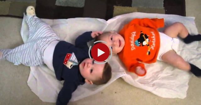 Baby Nibbles On Twin Brother's Head