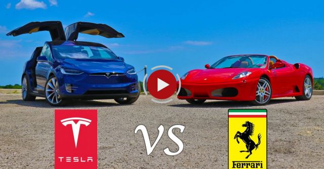 Tesla Model X P90D Ludicrous Vs Ferrari F430 Drag Racing And Roll Racing