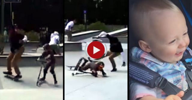 Baby Reacts To Skate Park Collision