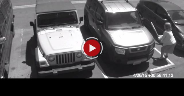 Old Lady Smashes Young Punk's Windshield