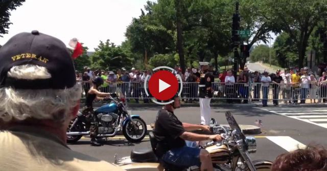 A Female Army Soldier Stops Her Bike During Rolling Thunder XXV T