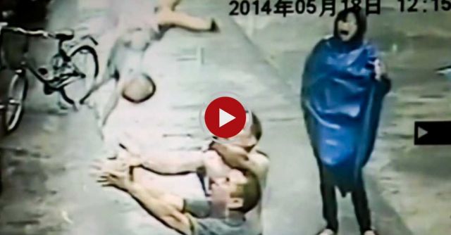 Shocking CCTV: Man Catches Baby Who Falls Out Of Two Storey Building