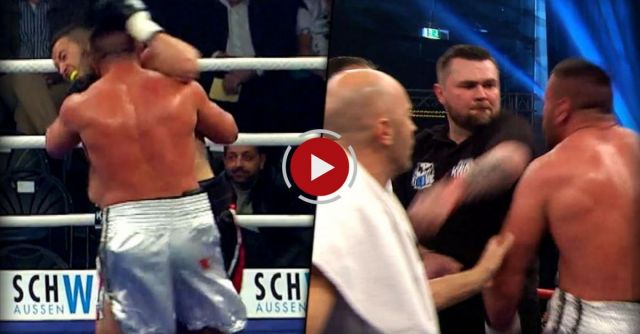 Trainer Stuns Aggressive Boxer With Left Hook!