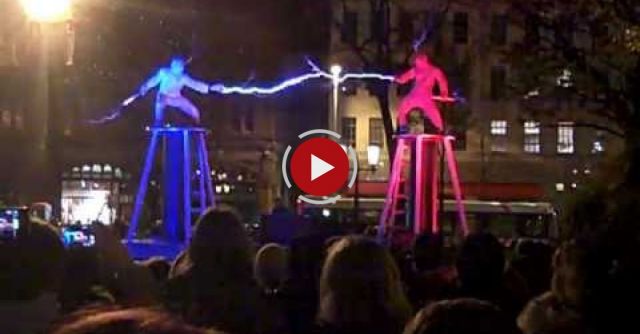 Two Men + Two Tesla Coils + Special Suits = ELECTRICITY FIGHT!
