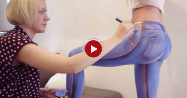 Girl Walking The Streets With Painted Pants