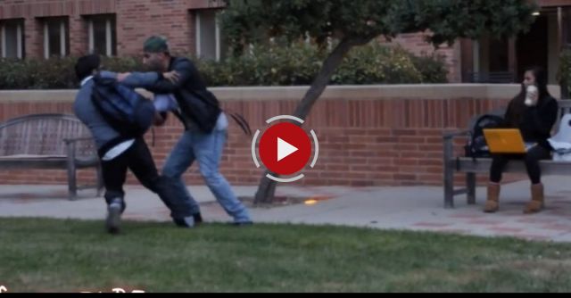 He Was Physically Abusing The Guy Until That Girl On The Bench Steps In & Does THIS. RESPECT..