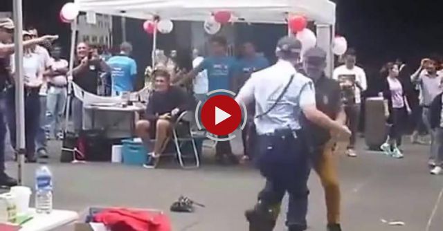 Female police officer just couldn't resist his mating dance